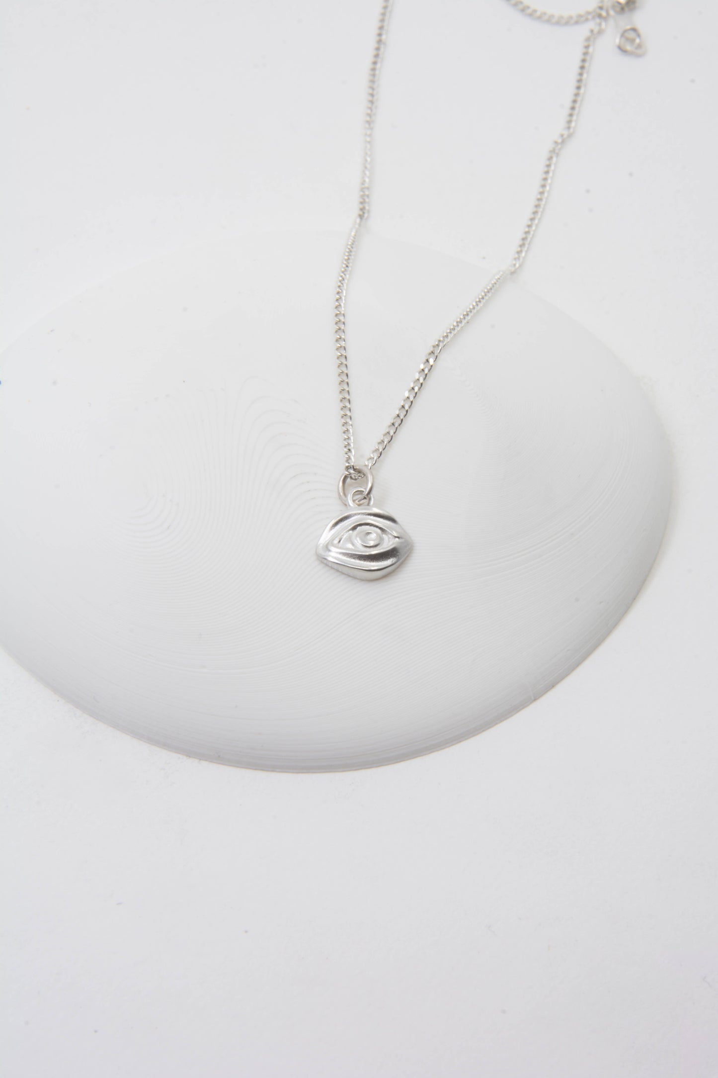 Solid sterling silver 925 eye charm necklace handmade in Asheville NC.