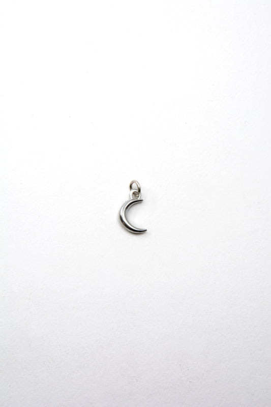 Solid sterling silver 925 crescent moon charm handmade in Asheville NC.