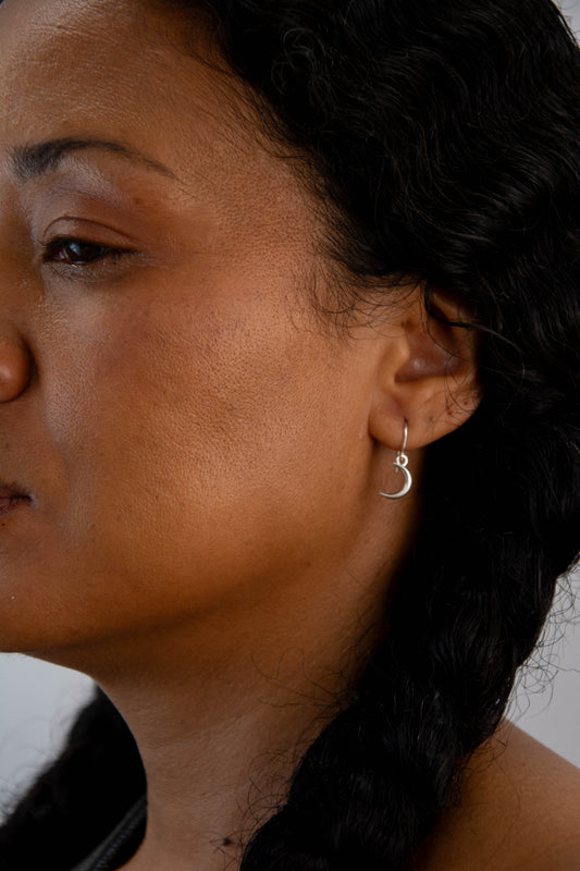 Solid sterling silver 925 crescent moon earrings handmade in Asheville, NC.