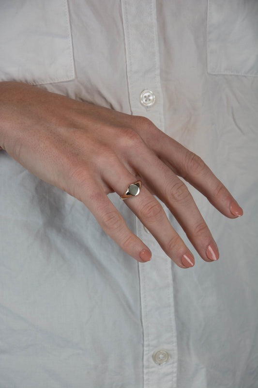 Solid 14k gold signet ring handmade in Asheville, NC.