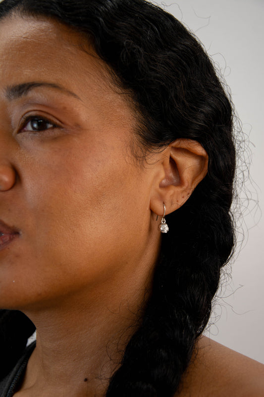 Solid sterling silver 925 skull earrings handmade in Asheville, NC.