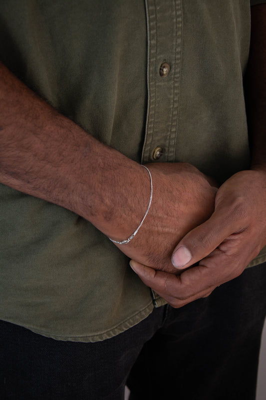Solid sterling silver 925 curbed chain bracelet handmade in Asheville, NC.