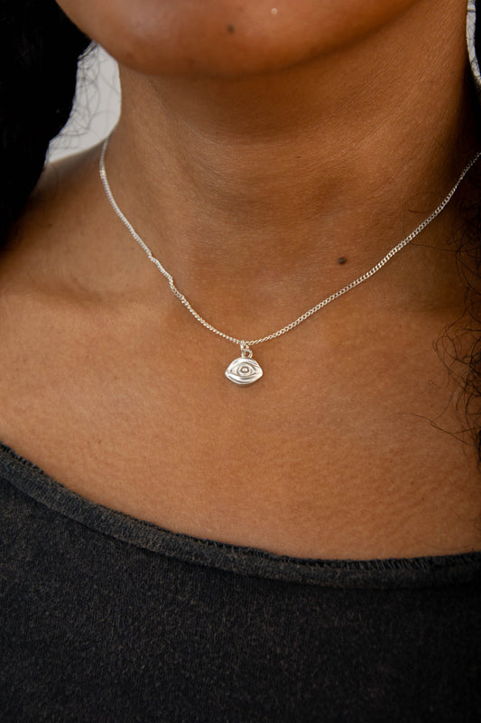 Solid sterling silver 925 eye charm necklace handmade in Asheville NC. 