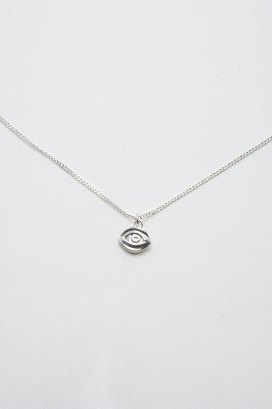 Solid sterling silver 925 eye charm necklace handmade in Asheville NC. 
