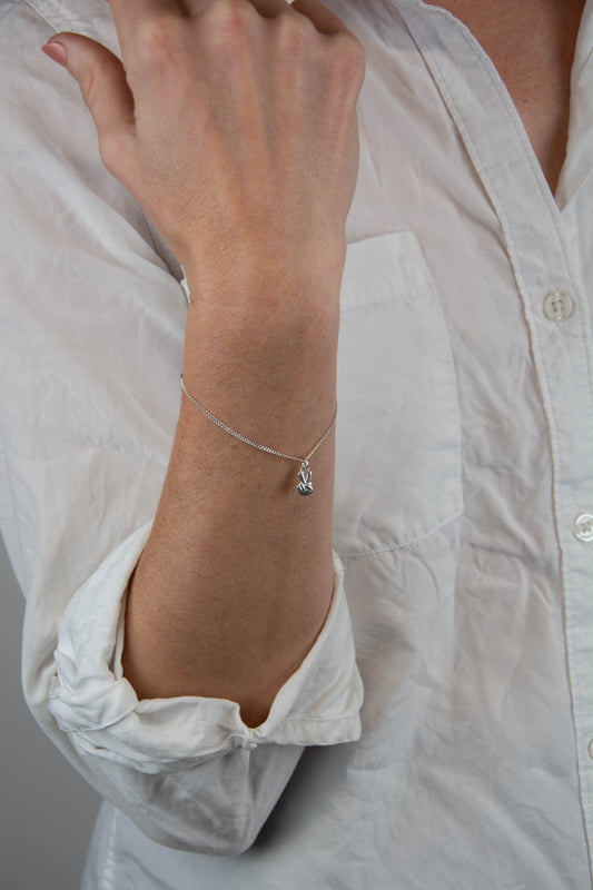 Solid sterling silver 925 curbed chain charm bracelet handmade in Asheville, NC.