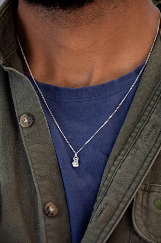 Solid sterling silver 925 peace sign charm necklace handmade in Asheville NC. 