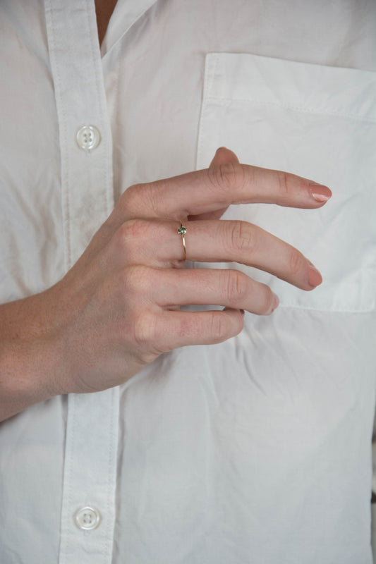 Solid 14k gold and Montana sapphire solitaire ring handmade in Asheville, NC