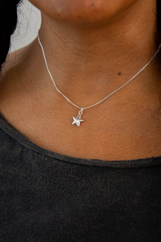 Solid sterling silver 925 star charm necklace handmade in Asheville NC. 